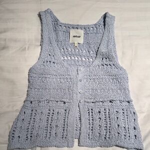 Aerie Women's Soft Blue Crochet Vest Size Small